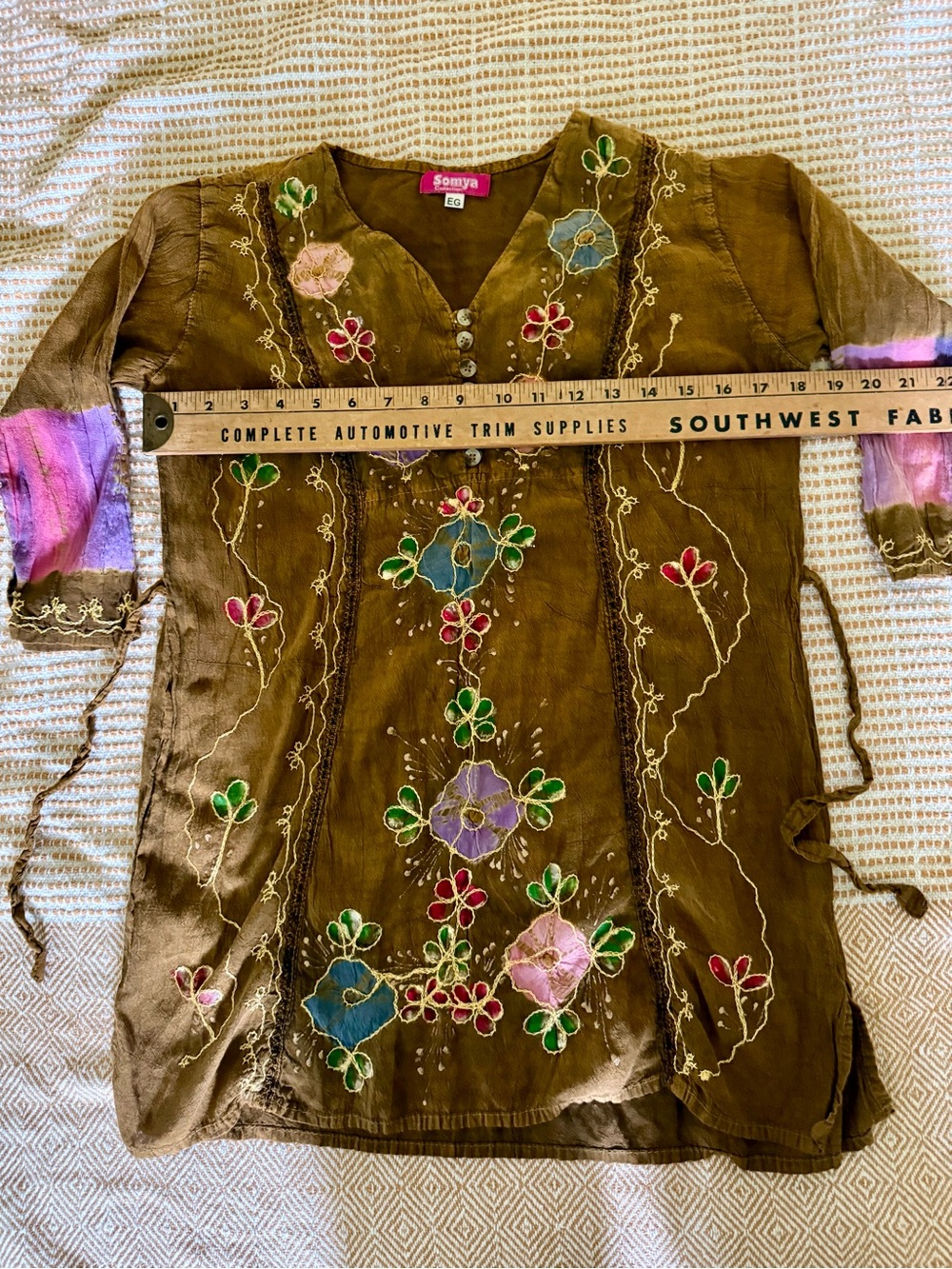 Vintage Somya Brown Embroidered Floral Tunic with Colorful Accents Y2K - Picture 11 of 12